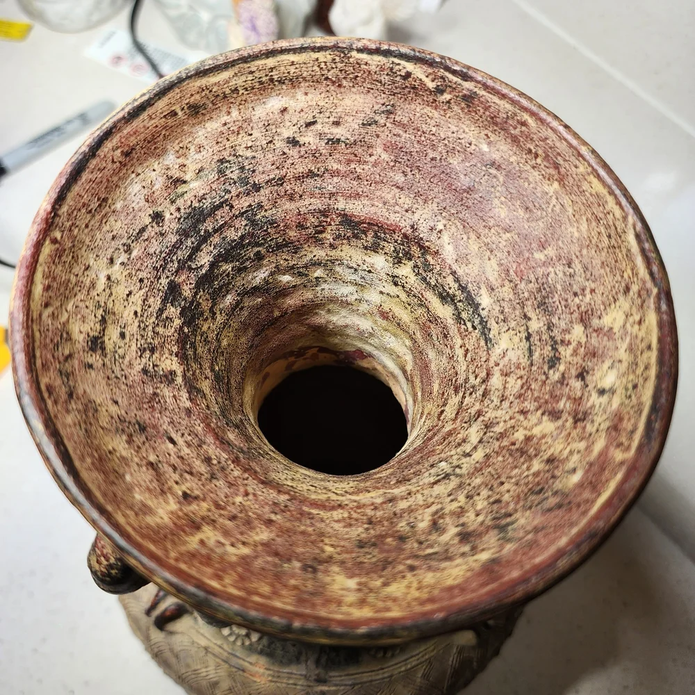 Vintage Tribal Style Ceramic Red Clay Vase. Pottery Decorative Vase - Picture 6 of 9